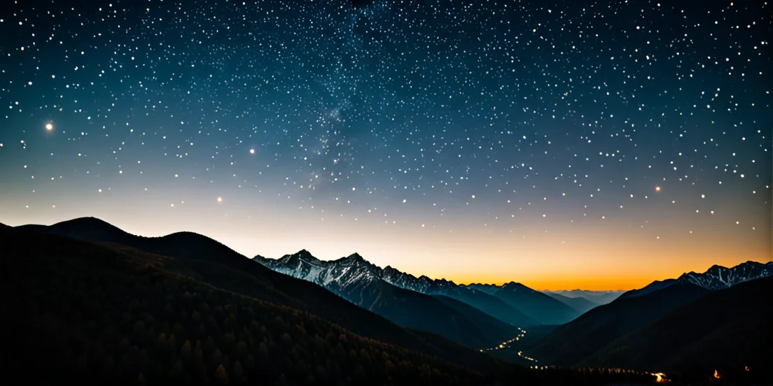 realistic starry sky and in golden color in the mountains